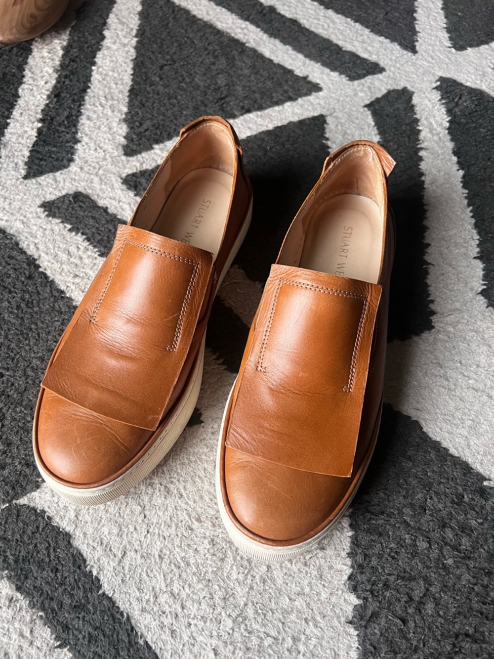 Stuart Weitzman Men's Cognac Leather Slip-On Loafers